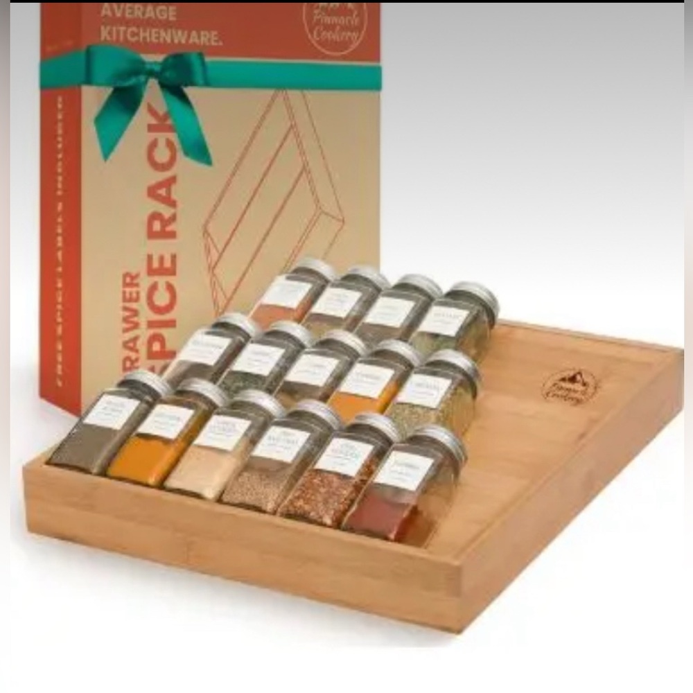 NWT Wooden Spice Rack Organizer – Empty Rack Only, Kitchen Storage Display